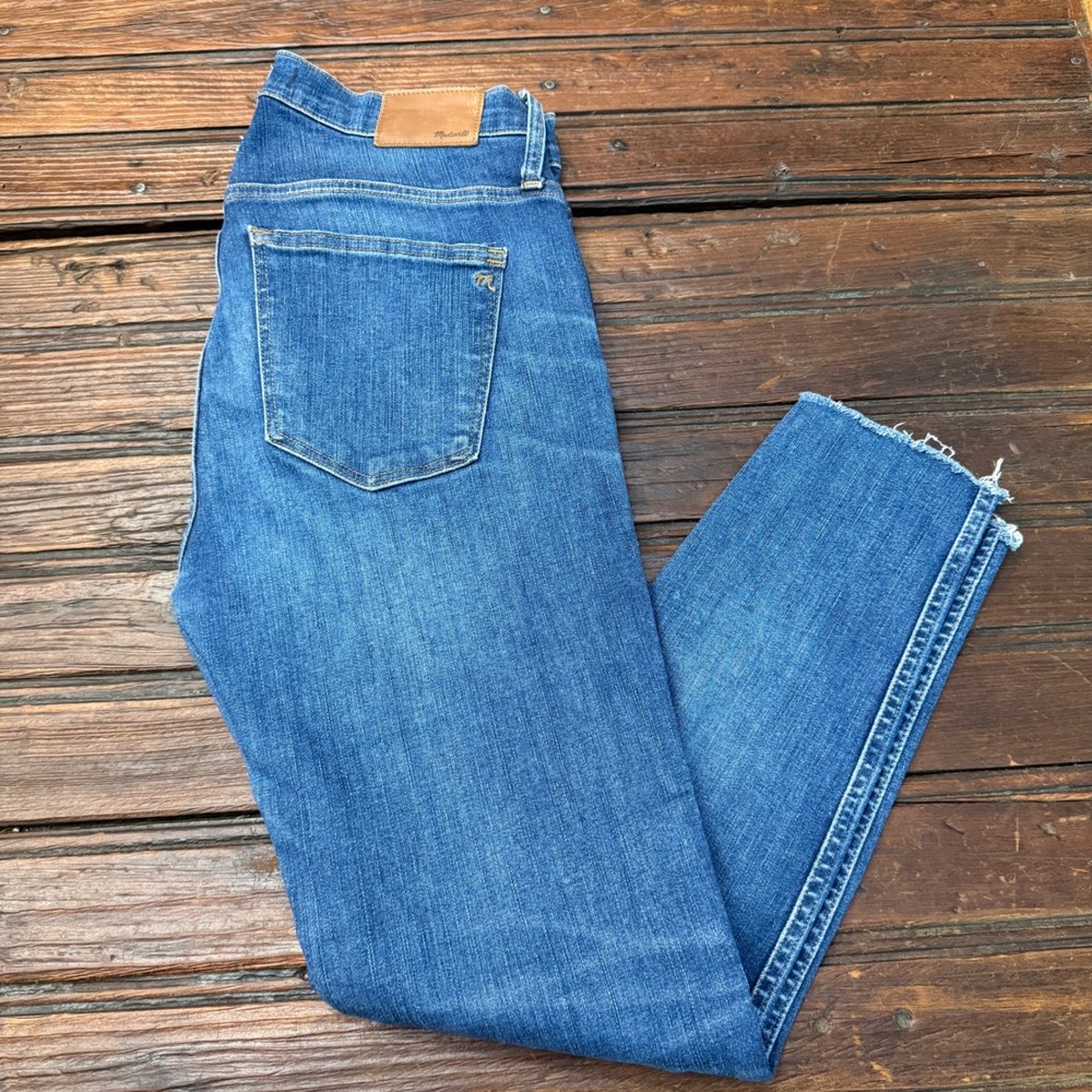 Madewell 9 Inch High Rise Skinny Jeans 29P Blue Raw Hem Denim Pants